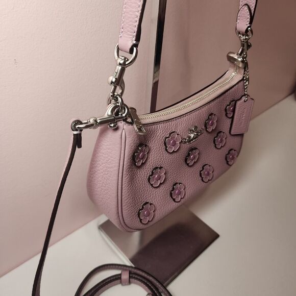 NWT Coach CAJ98 Teri Mini Crossbody Bag With Floral Applique Silver/Lilac - Picture 4 of 12